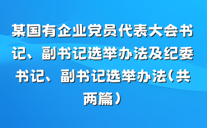 某国有企业党员代表大会书记、副书记选举办法及纪委书记、副书记选举办法（共两篇）