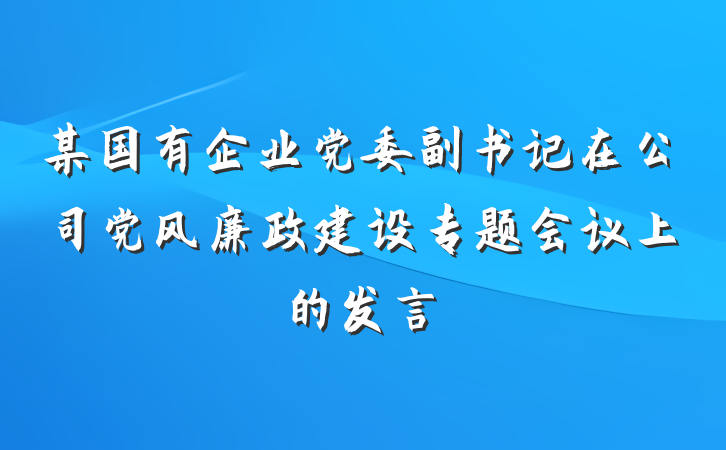 某国有企业党委副书记在公司党风廉政建设专题会议上的发言