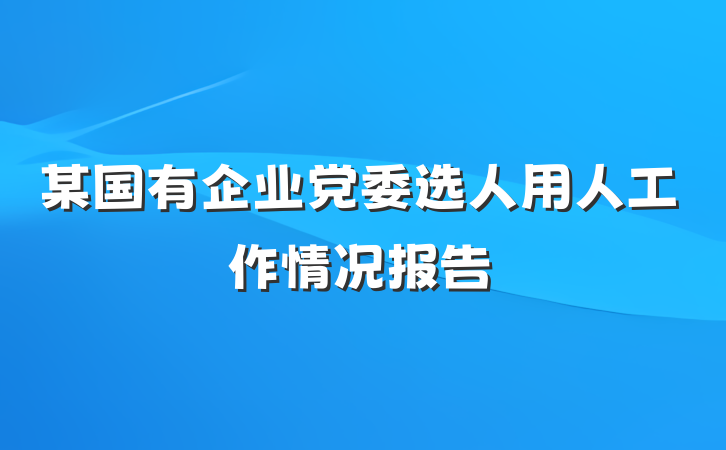 某国有企业党委选人用人工作情况报告