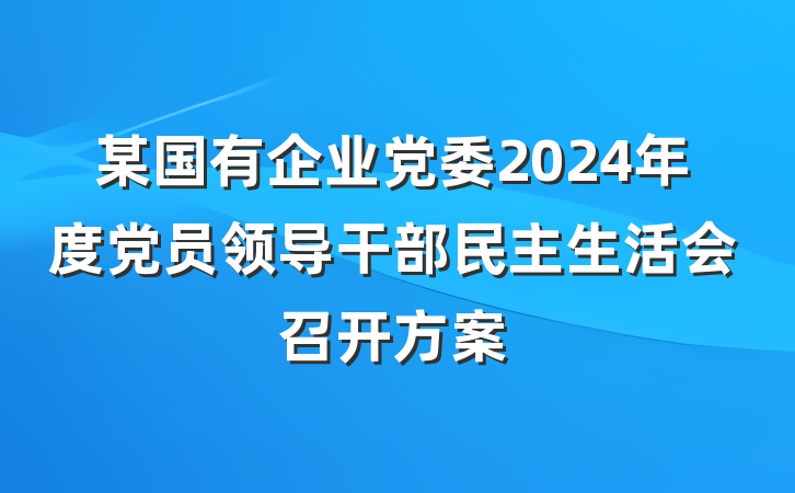 某国有企业党委2024年度党员领导干部民主生活会召开方案