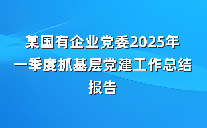 某国有企业党委2025年一季度抓基层党建工作总结报告