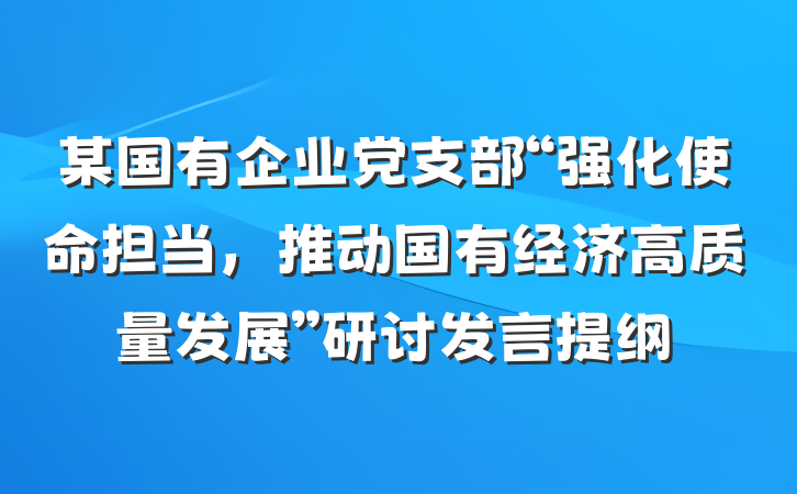 某国有企业党支部“强化使命担当，推动国有经济高质量发展”研讨发言提纲