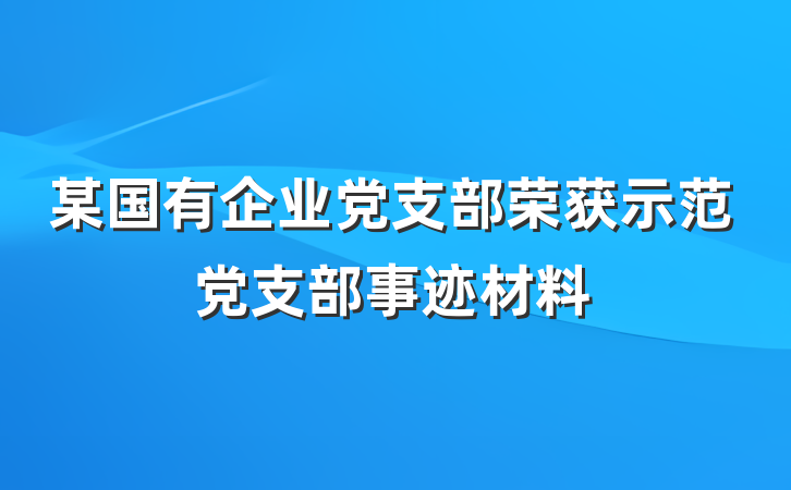 某国有企业党支部荣获示范党支部事迹材料