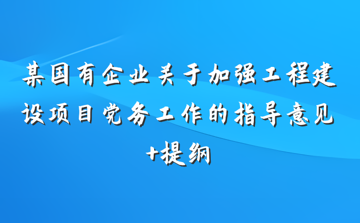 某国有企业关于加强工程建设项目党务工作的指导意见 提纲