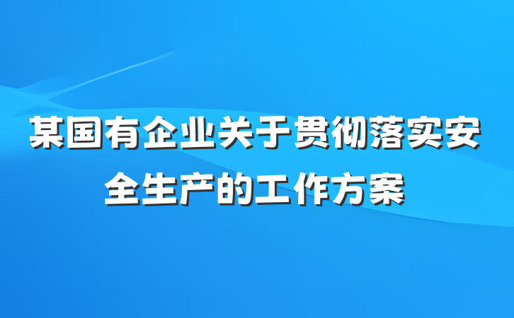 某国有企业关于贯彻落实安全生产的工作方案