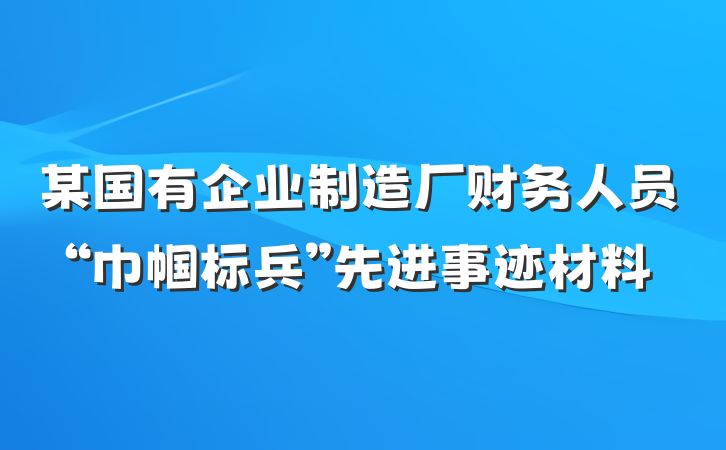某国有企业制造厂财务人员“巾帼标兵”先进事迹材料