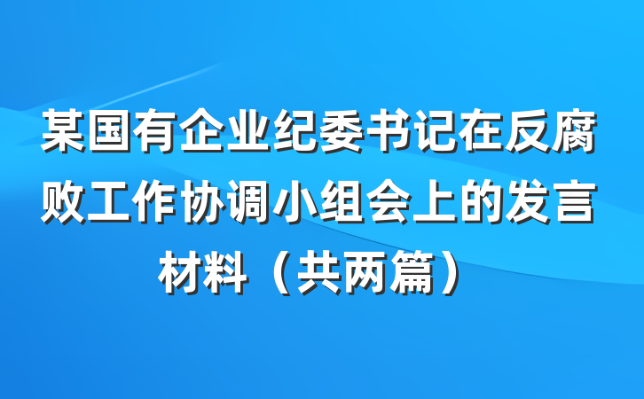 某国有企业纪委书记在反腐败工作协调小组会上的发言材料（共两篇）