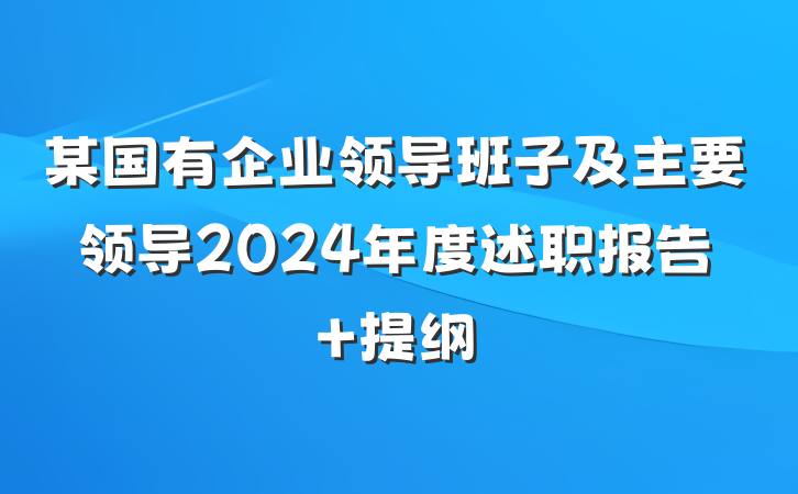 某国有企业领导班子及主要领导2024年度述职报告 提纲