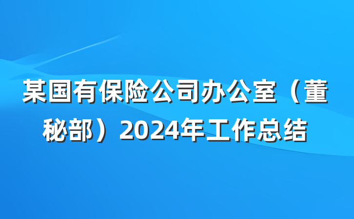 某国有保险公司办公室（董秘部）2024年工作总结