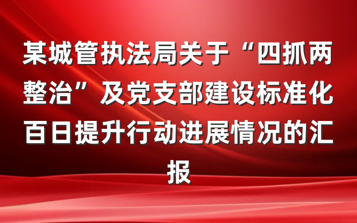 某城管执法局关于“四抓两整治”及党支部建设标准化百日提升行动进展情况的汇报