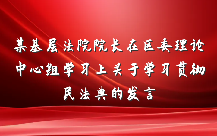 某基层法院院长在区委理论中心组学习上关于学习贯彻民法典的发言