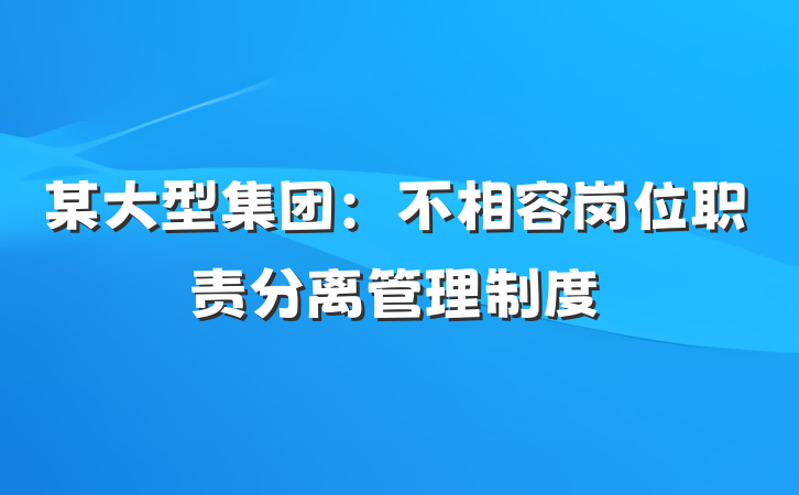某大型集团：不相容岗位职责分离管理制度