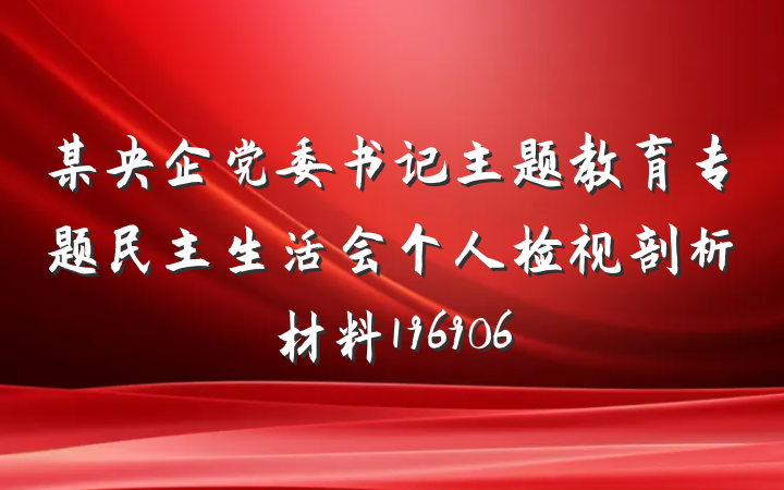 某央企党委书记主题教育专题民主生活会个人检视剖析材料196906