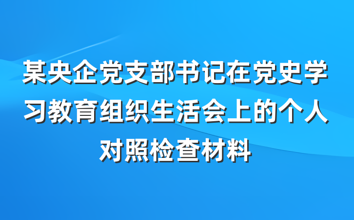 某央企党支部书记在党史学习教育组织生活会上的个人对照检查材料