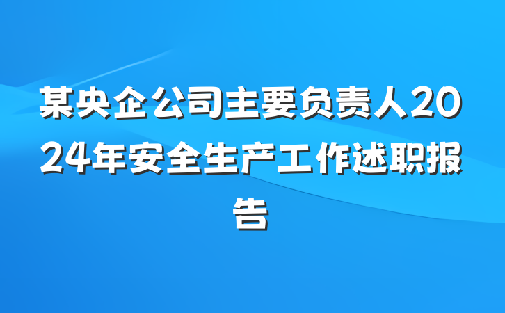 某央企公司主要负责人2024年安全生产工作述职报告