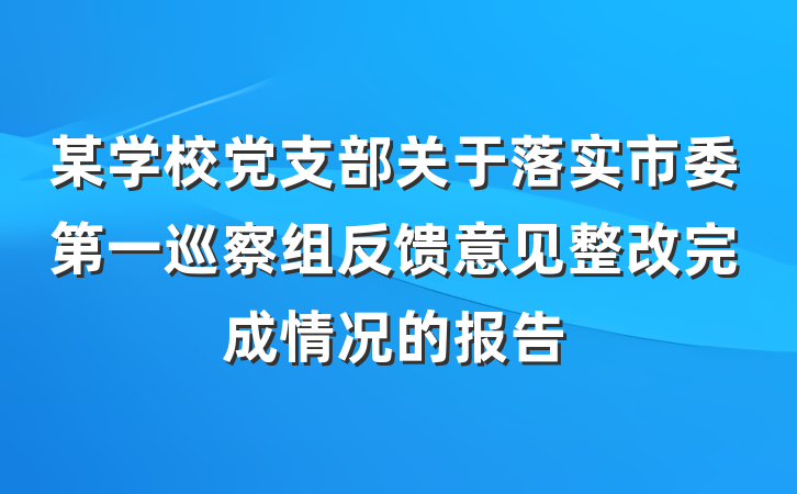 某学校党支部关于落实市委第一巡察组反馈意见整改完成情况的报告
