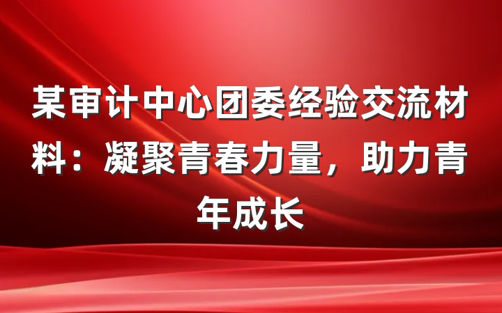 某审计中心团委经验交流材料：凝聚青春力量，助力青年成长