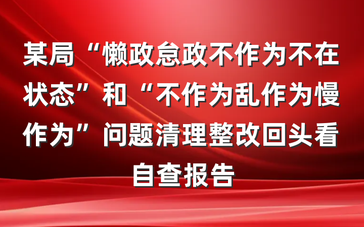某局“懒政怠政不作为不在状态”和“不作为乱作为慢作为”问题清理整改回头看自查报告