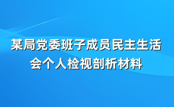 某局党委班子成员民主生活会个人检视剖析材料