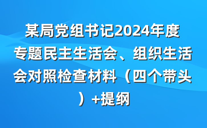 某局党组书记2024年度专题民主生活会、组织生活会对照检查材料（四个带头） 提纲