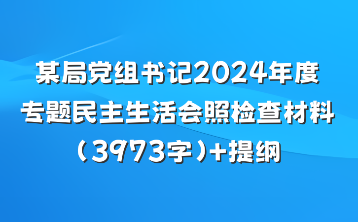 某局党组书记2024年度专题民主生活会照检查材料（3973字） 提纲