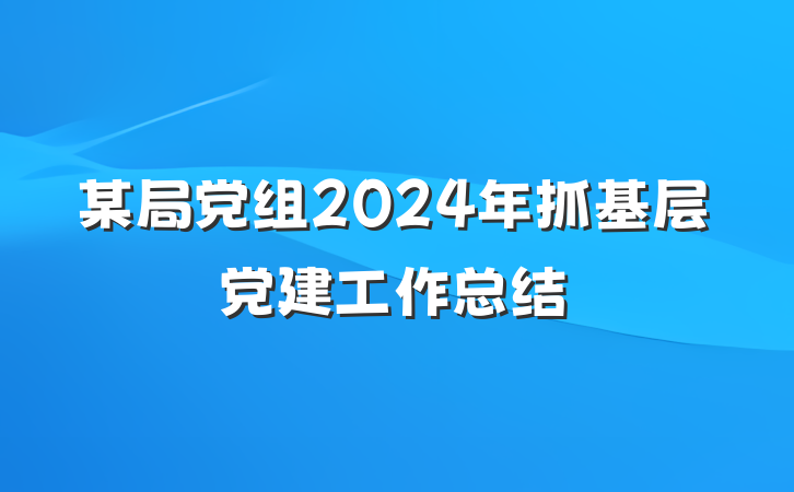 某局党组2024年抓基层党建工作总结