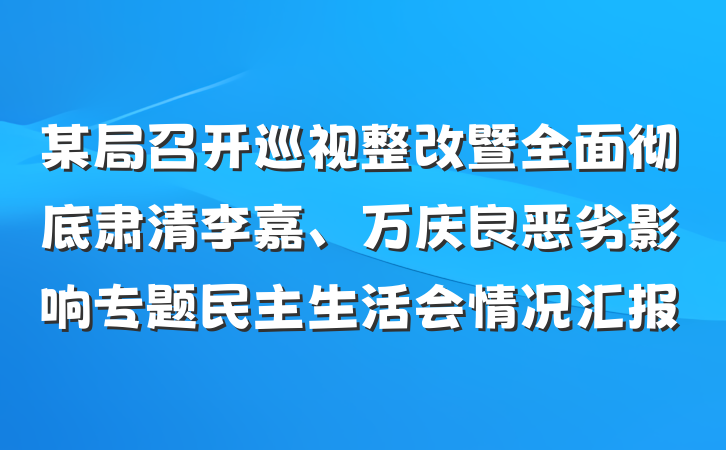 某局召开巡视整改暨全面彻底肃清李嘉、万庆良恶劣影响专题民主生活会情况汇报
