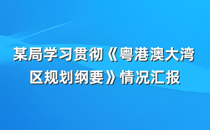 某局学习贯彻《粤港澳大湾区规划纲要》情况汇报