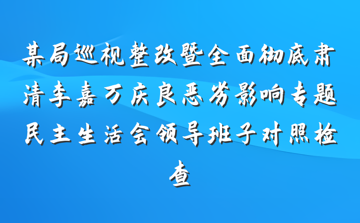 某局巡视整改暨全面彻底肃清李嘉万庆良恶劣影响专题民主生活会领导班子对照检查