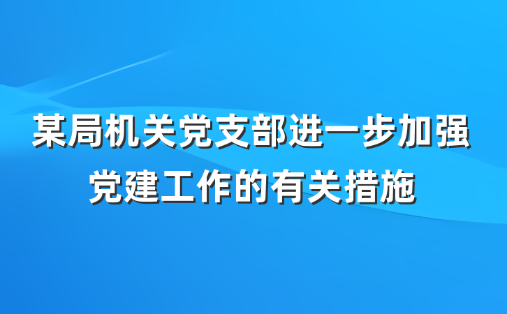 某局机关党支部进一步加强党建工作的有关措施