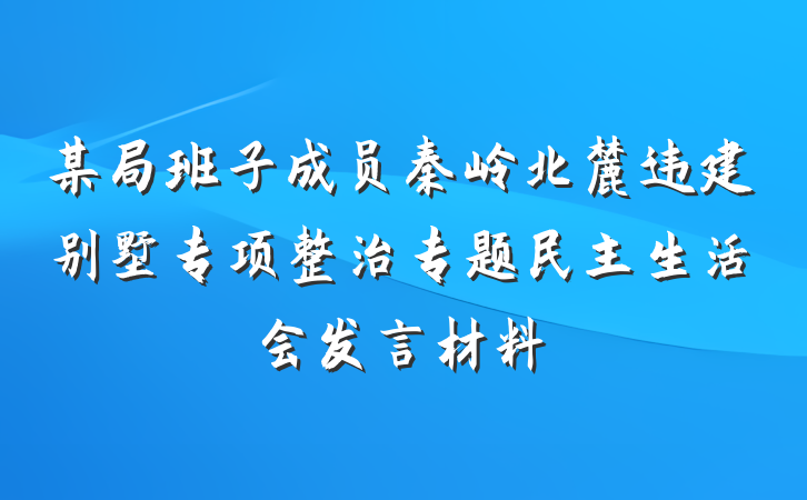 某局班子成员秦岭北麓违建别墅专项整治专题民主生活会发言材料