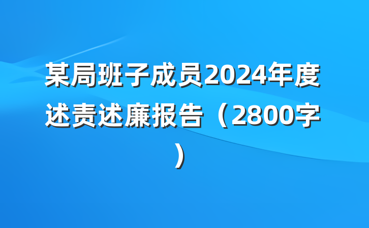 某局班子成员2024年度述责述廉报告（2800字）