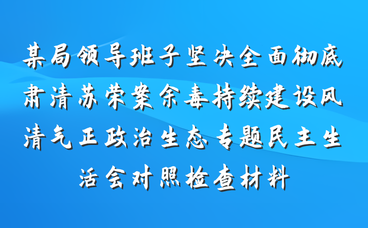 某局领导班子坚决全面彻底肃清苏荣案余毒持续建设风清气正政治生态专题民主生活会对照检查材料