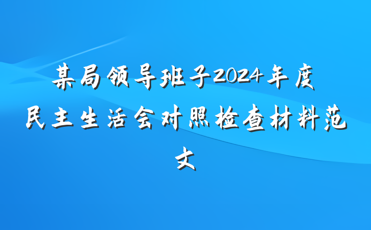 某局领导班子2024年度民主生活会对照检查材料范文
