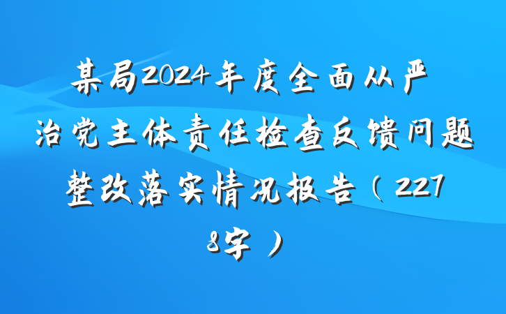 某局2024年度全面从严治党主体责任检查反馈问题整改落实情况报告（2278字）