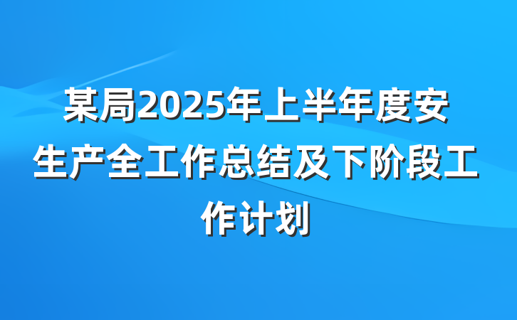 某局2025年上半年度安生产全工作总结及下阶段工作计划
