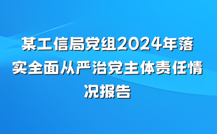 某工信局党组2024年落实全面从严治党主体责任情况报告
