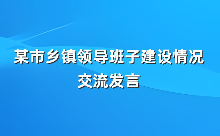 某市乡镇领导班子建设情况交流发言