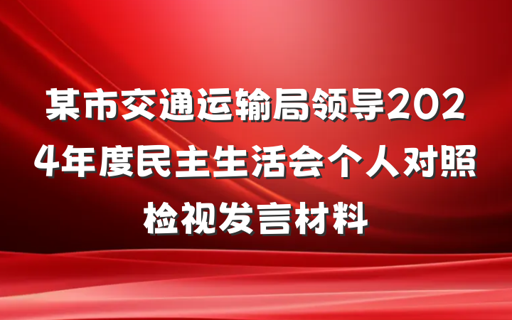 某市交通运输局领导2024年度民主生活会个人对照检视发言材料
