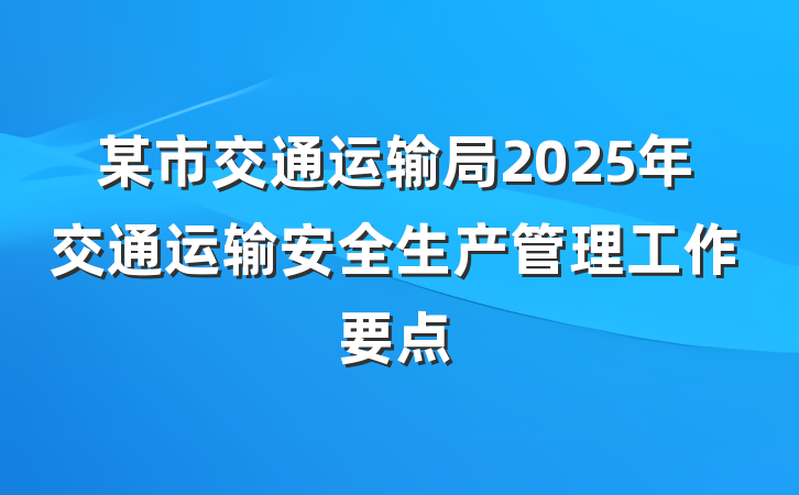 某市交通运输局2025年交通运输安全生产管理工作要点