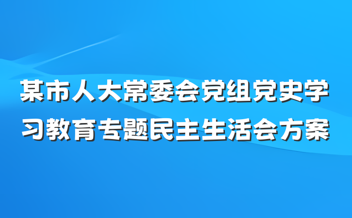 某市人大常委会党组党史学习教育专题民主生活会方案