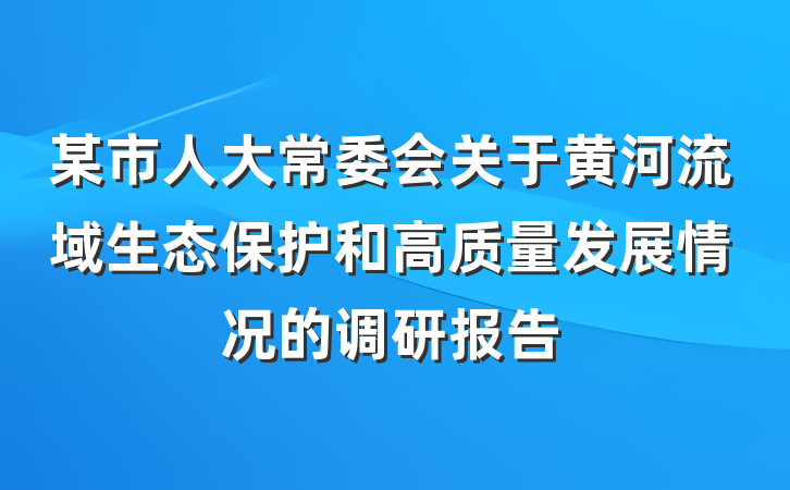 某市人大常委会关于黄河流域生态保护和高质量发展情况的调研报告