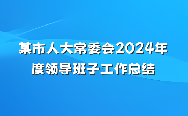 某市人大常委会2024年度领导班子工作总结