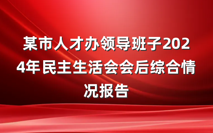 某市人才办领导班子2024年民主生活会会后综合情况报告