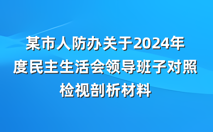 某市人防办关于2024年度民主生活会领导班子对照检视剖析材料