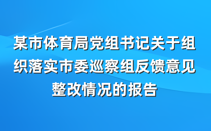 某市体育局党组书记关于组织落实市委巡察组反馈意见整改情况的报告