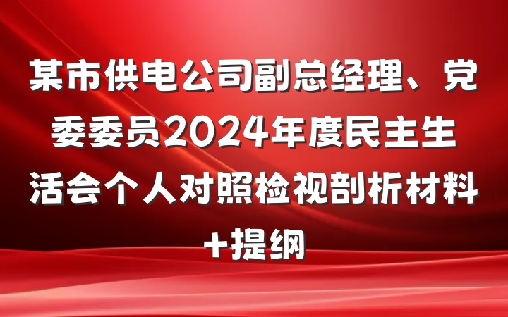 某市供电公司副总经理、党委委员2024年度民主生活会个人对照检视剖析材料 提纲