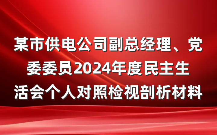 某市供电公司副总经理、党委委员2024年度民主生活会个人对照检视剖析材料