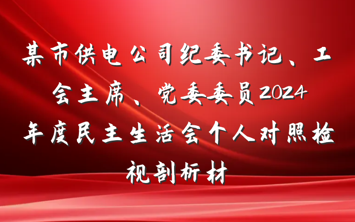 某市供电公司纪委书记、工会主席、党委委员2024年度民主生活会个人对照检视剖析材