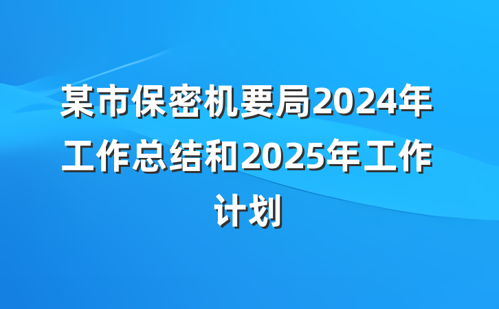 某市保密机要局2024年工作总结和2025年工作计划